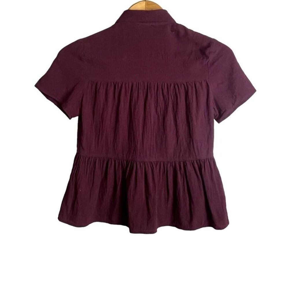 Everly Maroon Button Down Blouse Small - image 3